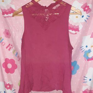 Burgundy Sleeveless Lace Blouse (M/L)
